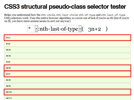 CSS3 structural pseudo-class selector tester